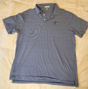 Blue Striped Cotton/Silk Peter Millar Polo Shirt Size XL